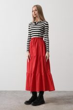 Pamuklu Beli Lastikli Etek - Kırmızı - Görsel 3