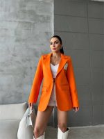 ELLO ETİKETLİ ÇENGELLİ İĞNE DETAYLI CEKET - Orange - Görsel 3