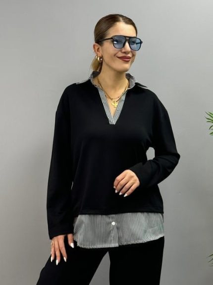 Polo Yaka Gömlek Detay Salaş Balon Pantolunlu ıkılı Takım