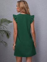 Kadın Kısa Kollu V Yakalı Ithal Krep Elbise - Görsel 3