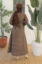 Kadın Papatya Desen Bisiklet Yaka Belden Bağlamalı Elbise - Görsel 3