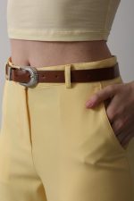 Kemerli Havuç Pantolon - Sarı - Görsel 3