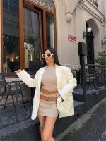 POLYVİSCON ÇİFT KEMER DETAYLI ELBİSE - Bej - Görsel 3