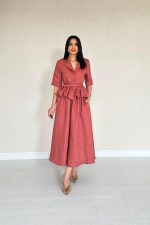 Moccah İnce Kemerli Fırfırlı Ceket Ve Büzgülü Etek Takım - Görsel 3