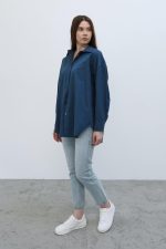 Uzun Kol Gömlek - İndigo - Görsel 2