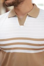 Erkek çizgi Desenli Yakalı Kısa Kollu T-shirt - Görsel 3