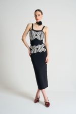 Jakarlı İnce AskılıTriko Takım - Siyah-Beyaz Kayısı