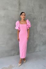 Pembe İşlemeli Kolu Garnili Elbise - Görsel 2