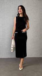 Kadın Modal Kumaş Cepli Yırtmaç Detay Etekli Ikili Takım - Görsel 3