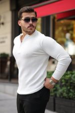 Erkek Fermuarlı Bisiklet Yaka Dokulu Uzun Kollu Triko - Görsel 2