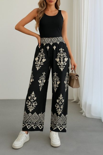 Kadın Yüksek Bel Desenli Lastikli Süprem Pantolon
