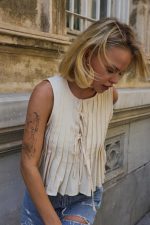 Pileli Bağlamlı Bluz - Natür - Görsel 3