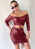 Kadın Büzgülü Deri Etek Takım Fırsat Ürün - Görsel 2