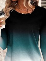 Kadın Uzun Kollu Bisiklet Yaka Desenli Süprem Bluz - Görsel 2