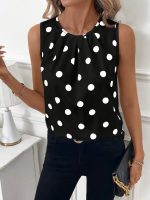 Kadın Askılı Yakası Büzgülü Puantiyeli Atlas Bluz - Görsel 3