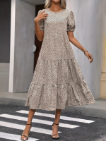 Kadın Mini Leopar Desen Midi üç Kat Elbise - Görsel 2