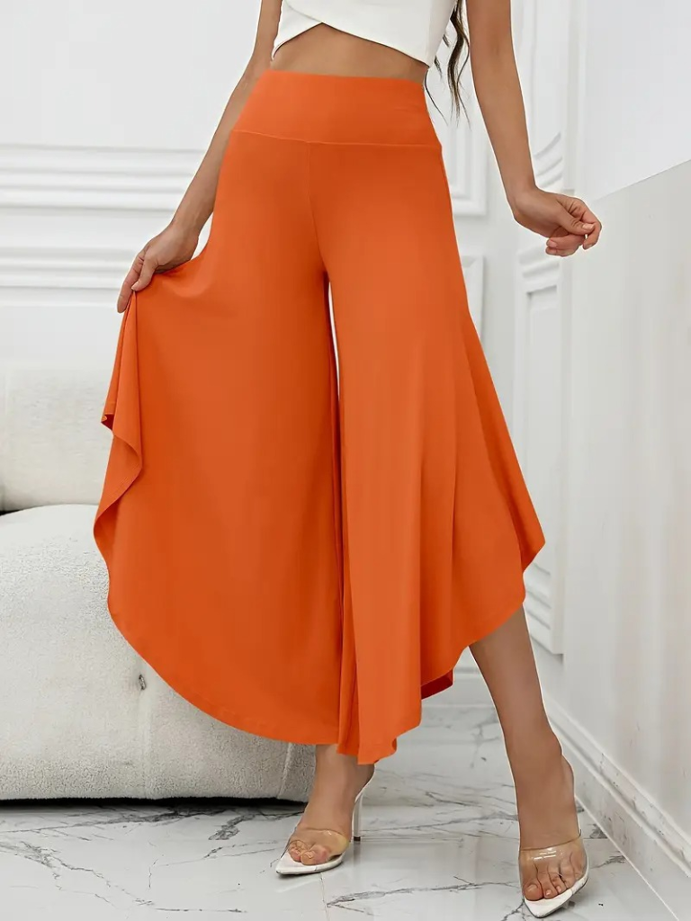 b51aec1808477d4d71ca Kadın Yüksek Belli Geniş Paçalı Yanlardan Açık Sandy Pantolon - Görsel 1