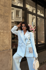 TASARIM ETİKET DETAYLI CEKET - PANTOLON TAKIM - Bebe Mavi - Görsel 2