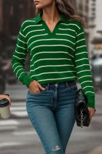 Kadın Uzun Kollu V Yaka çizgili Triko Bluz - Görsel 3