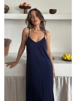 Kadın Siyah Asansör Askılı Çift Yırtmaçlı Helen Elbise - Görsel 3