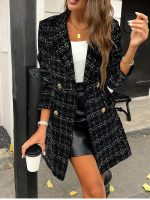 Kadın Uzun Kollu Yakalı önden Düğmeli Dokuma Ceket