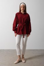 Bel Detaylı Gömlek - Bordo