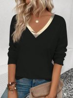 Kadın Uzun Kollu V Parlak Yaka Detaylı Viskon Bluz