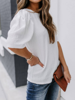 Kadın Kısa Kollu Pileli Balın Kol Bürümcük Bluz - Görsel 2