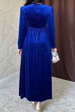 Saks Göğüs Altı Taşlı Elbise - Görsel 3