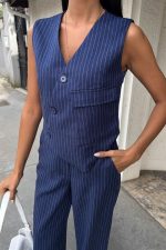 Yeleği Çapraz Detay Düğmeli Cepli Yelekli Takım 10150 - Görsel 3