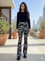 Kadın Yüksek Bel Krep Kumaş Bol Paça Pantolon - Görsel 2