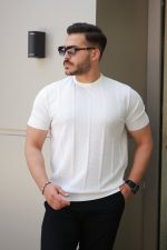 Erkek Desenli çizgi Kabartmalı Kısa Kollu Tişört - Görsel 2