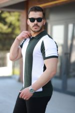 Erkek Kısa Kollu Polo Yakalı Blok Desenli Triko Bluz - Görsel 2