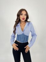 6963 GÖMLEK-MAVİ BEYAZ ÇİZGİLİ