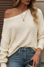 Kadın Uzun Kollu Tek Omuzu Açık Triko Bluz - Görsel 2