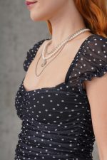 Puantiyeli Belden Oturtmalı Tül Siyah Bluz - Görsel 3