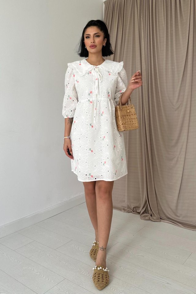 baaaa1176eefb459f39f Pembe Bebe Yakalı Brode Elbise - Görsel 1