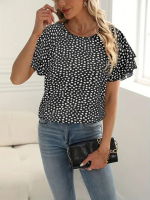 Kadın Kısa Kollu Kolları Volanlı Baskılı Süprem Bluz - Görsel 2