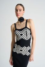 Jakarlı İnce AskılıTriko Takım - Siyah-Beyaz Kayısı - Görsel 3