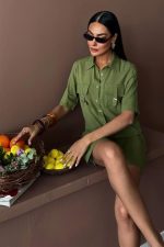 Gömlek Şort Etek Viscon Keten Takım 10162 - Görsel 3