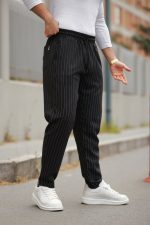 Erkek Beli Bağcıklı çizgili Pantolon - Görsel 2