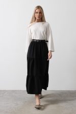 Pamuklu Beli Lastikli Etek - Siyah - Görsel 3