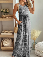 Kadın Kalın Askılı Yuvarlak Yaka Cepli Süprem Maksi Elbise - Görsel 3