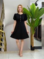 Kadın Kısa Kollu Bisiklet Yaka önden Düğmeli Ithal Krep Elbise