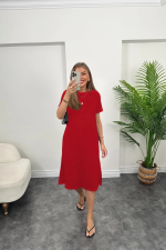 Kadın Kısa Kollu Yırtmaç Detaylı Salaş Viskon Elbise - Görsel 3