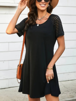 Kadın Kısa Kollu Yuvarlak Yaka şerit Kol Detaylı Viskon Elbise - Görsel 2