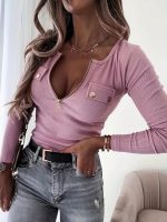 Kadın Uzun Kollu önden Fermuar Ve Cepli Kaşkorse Bluz - Görsel 3