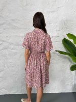 Baskılı Keten Elbise - Lila - Görsel 2