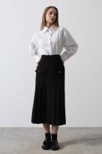 Pileli Kontrast Gömlek Elbise - Beyaz - Görsel 2