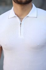 Erkek Viskon Kumaş Polo Yaka Desenli Tişört - Görsel 3